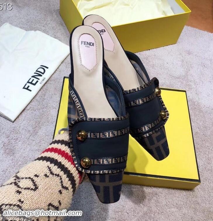 Most Popular Fendi FF Fabric Sabots Slippers F93601 Black 2019