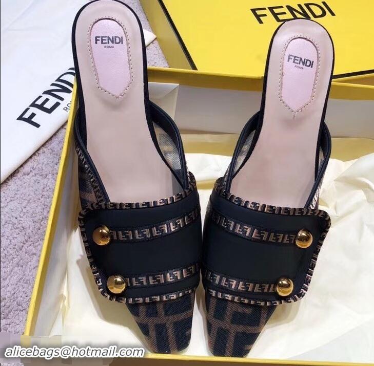 Most Popular Fendi FF Fabric Sabots Slippers F93601 Black 2019