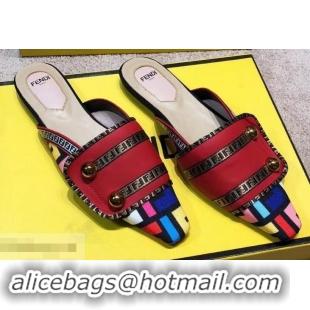 Grade Design Fendi FF Fabric Sabots Slippers F93601 Red 2019