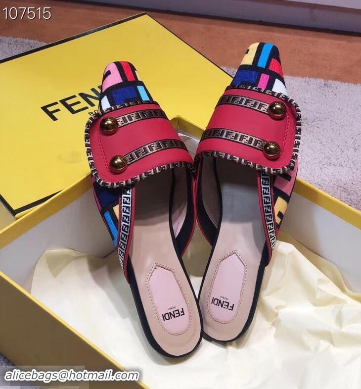 Grade Design Fendi FF Fabric Sabots Slippers F93601 Red 2019