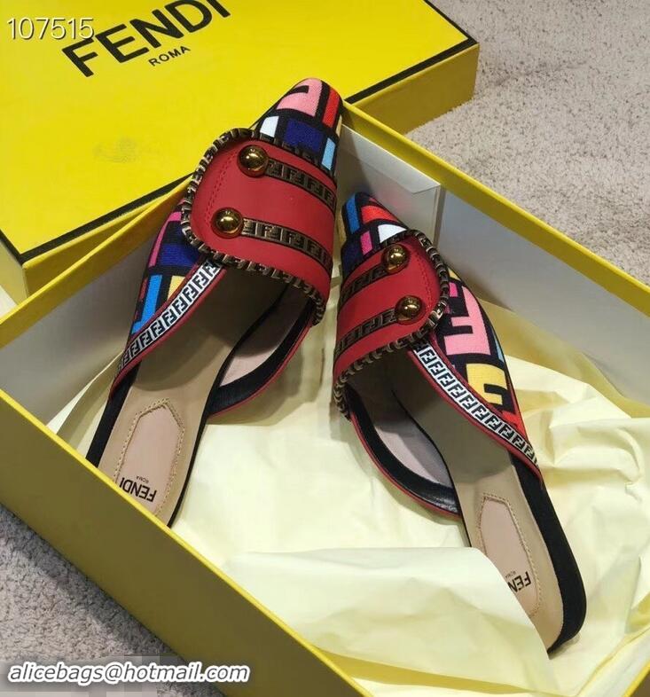 Grade Design Fendi FF Fabric Sabots Slippers F93601 Red 2019