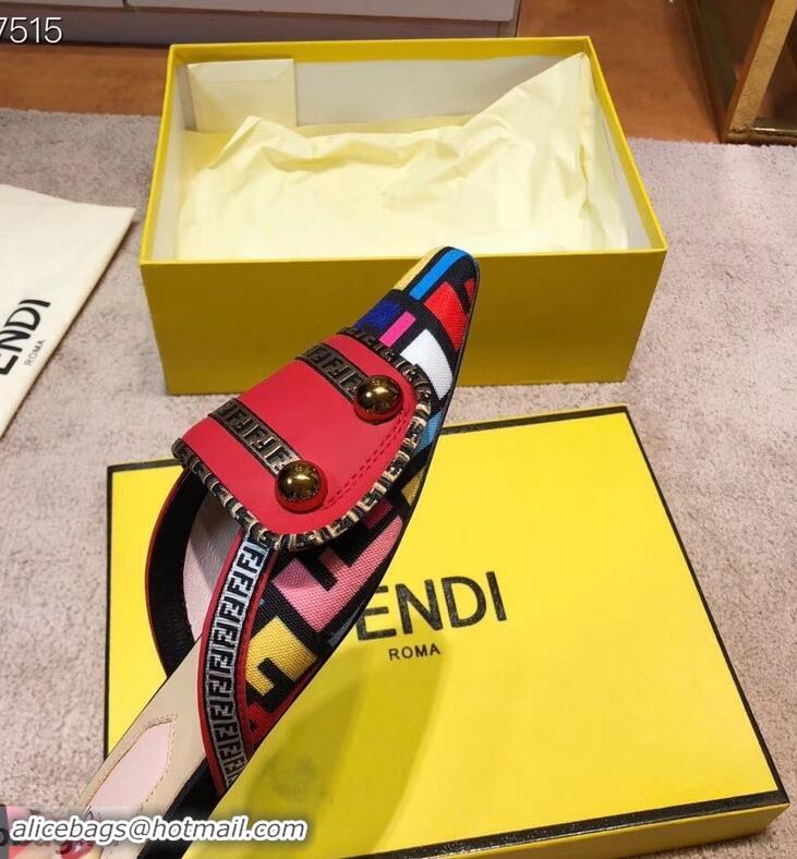 Grade Design Fendi FF Fabric Sabots Slippers F93601 Red 2019