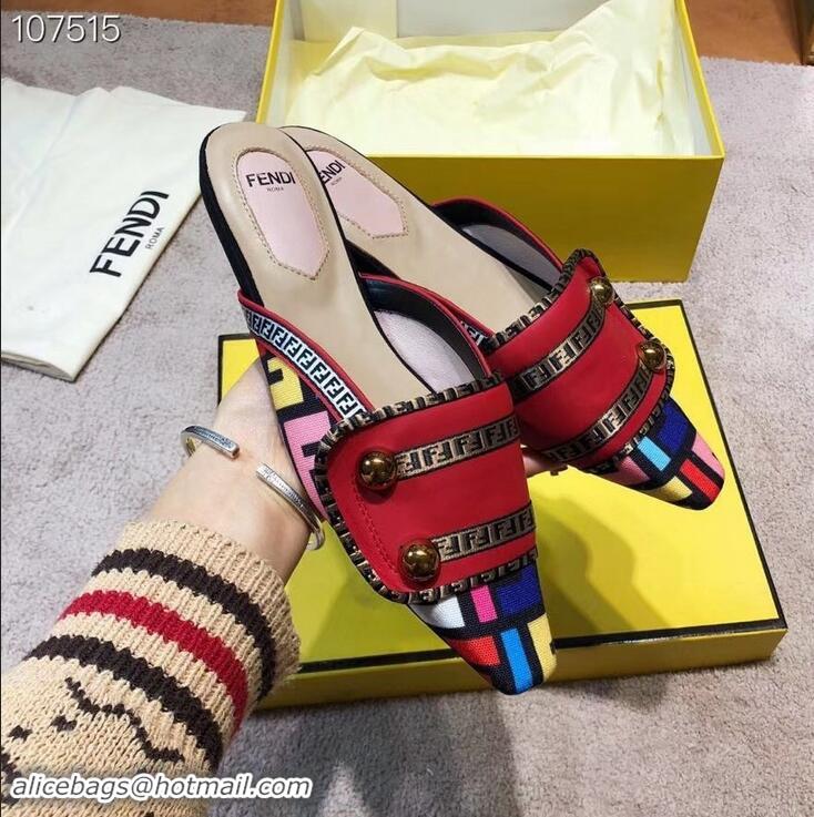 Grade Design Fendi FF Fabric Sabots Slippers F93601 Red 2019