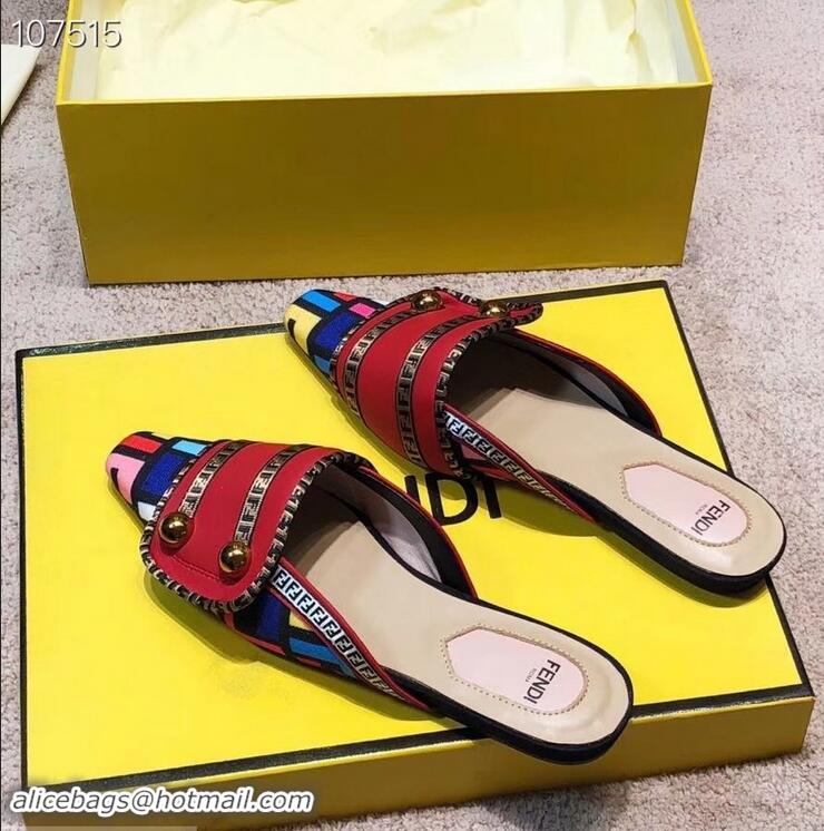 Grade Design Fendi FF Fabric Sabots Slippers F93601 Red 2019