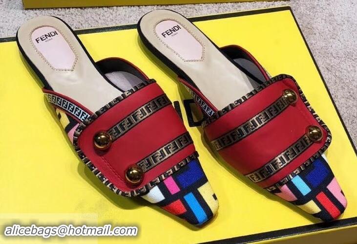 Grade Design Fendi FF Fabric Sabots Slippers F93601 Red 2019