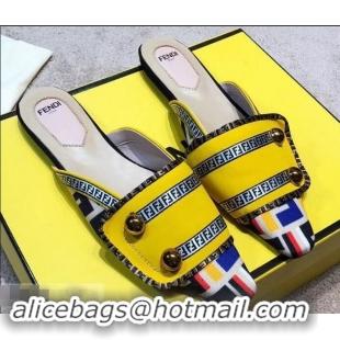 Buy Cheapest Fendi FF Fabric Sabots Slippers F93601 Yellow 2019