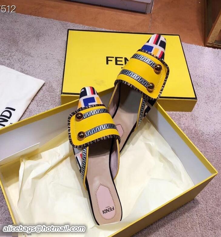 Buy Cheapest Fendi FF Fabric Sabots Slippers F93601 Yellow 2019