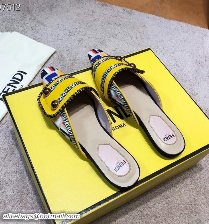 Buy Cheapest Fendi FF Fabric Sabots Slippers F93601 Yellow 2019