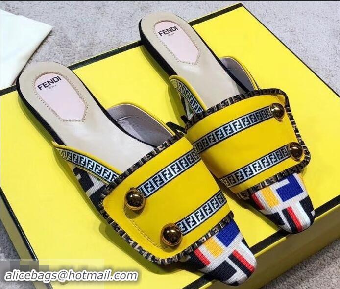 Buy Cheapest Fendi FF Fabric Sabots Slippers F93601 Yellow 2019