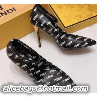 Hot Sell Fendi All Over Mania Logo Pumps F93319 Black with Strap 2019