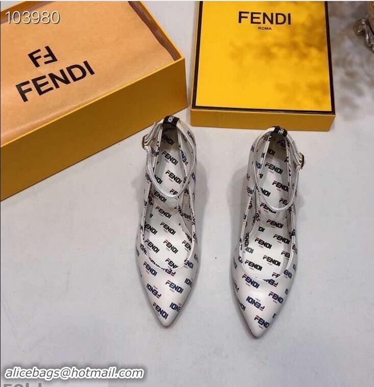 Super Quality Fendi All Over Mania Logo Pumps F93319 White with Strap 2019