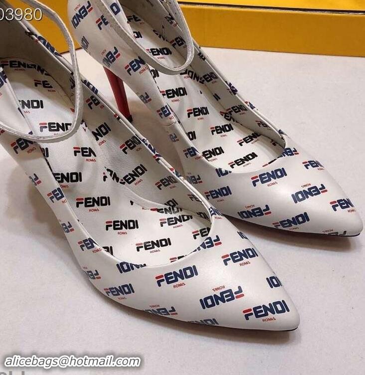 Super Quality Fendi All Over Mania Logo Pumps F93319 White with Strap 2019