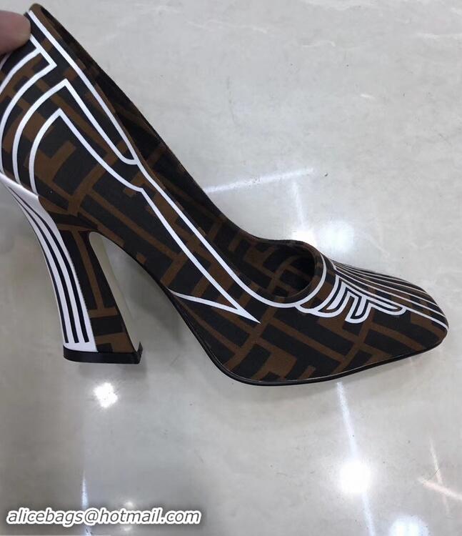 Spot Bulk Fendi Heel 9.5cm FFreedom Square-toed Pumps F93711 Brown 2019