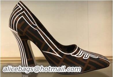 Spot Bulk Fendi Heel 9.5cm FFreedom Square-toed Pumps F93711 Brown 2019