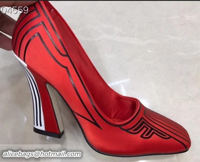 Spot Fendi Heel 9.5cm FFreedom Square-toed Pumps F93711 Red 2019