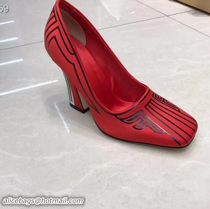 Spot Fendi Heel 9.5cm FFreedom Square-toed Pumps F93711 Red 2019