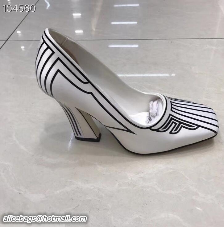 Classic Imitation Fendi Heel 9.5cm FFreedom Square-toed Pumps F93711 White 2019