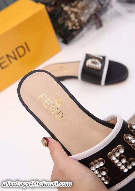 Classic Discount Fendi Crystal FENDI Logo Slides F93717 Black 2019