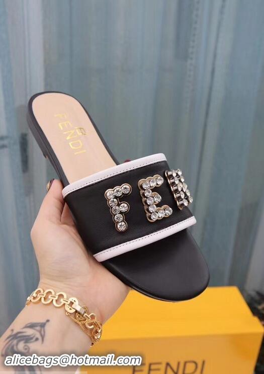 Classic Discount Fendi Crystal FENDI Logo Slides F93717 Black 2019