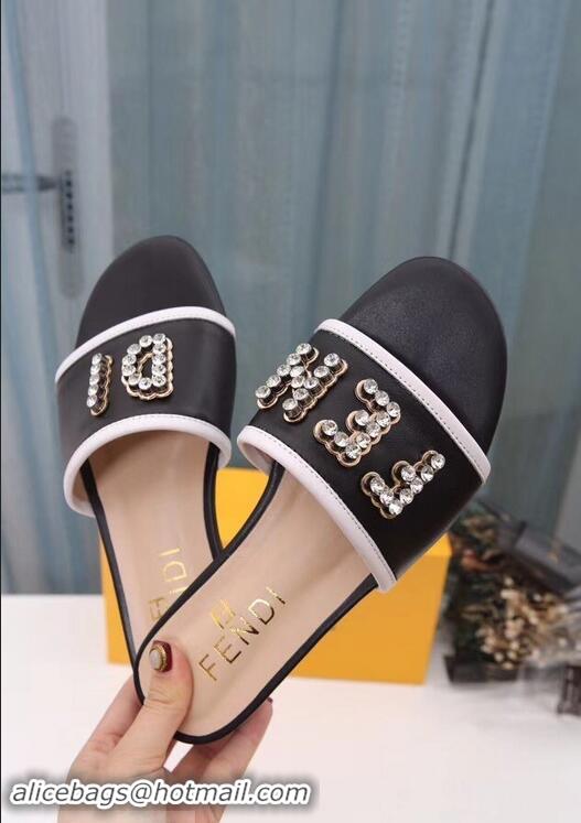 Classic Discount Fendi Crystal FENDI Logo Slides F93717 Black 2019