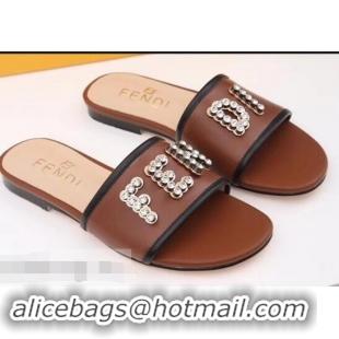 Buy Cheap Fendi Crystal FENDI Logo Slides F93717 Brown 2019