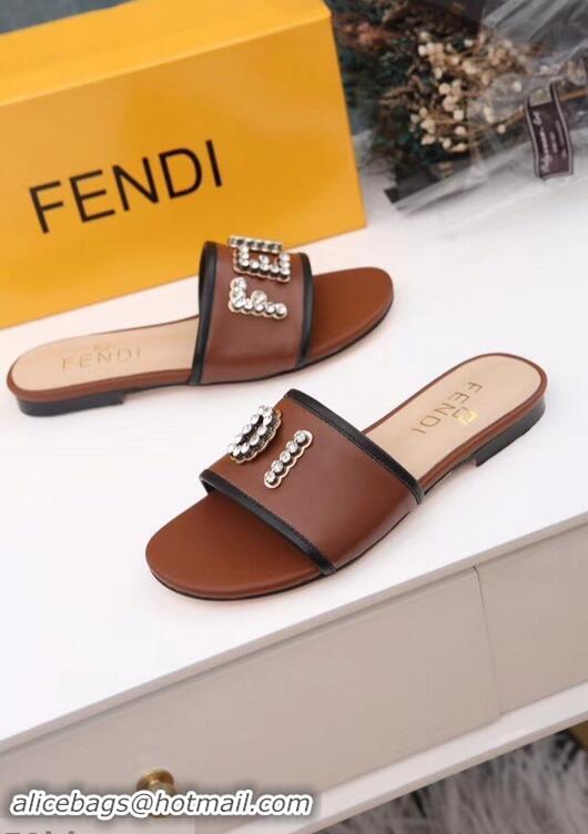 Buy Cheap Fendi Crystal FENDI Logo Slides F93717 Brown 2019