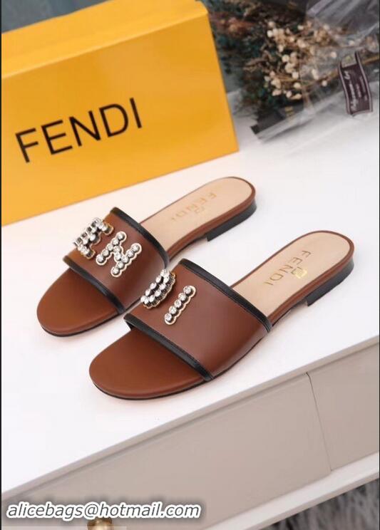 Buy Cheap Fendi Crystal FENDI Logo Slides F93717 Brown 2019