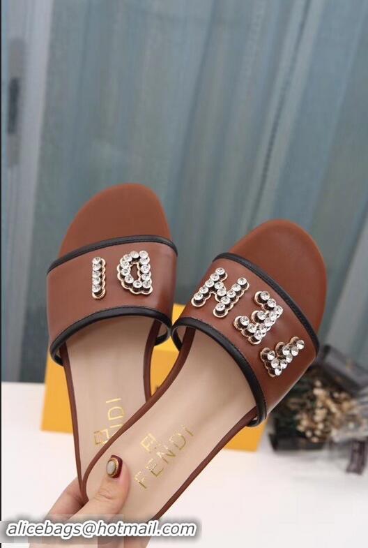 Buy Cheap Fendi Crystal FENDI Logo Slides F93717 Brown 2019