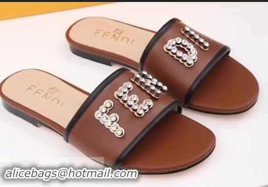 Buy Cheap Fendi Crystal FENDI Logo Slides F93717 Brown 2019