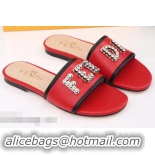 Imitation Fendi Crystal FENDI Logo Slides F93717 Red 2019