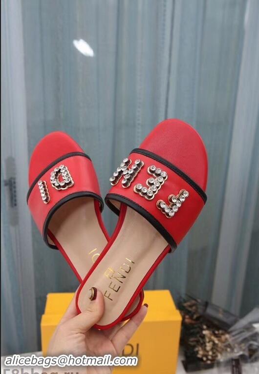 Imitation Fendi Crystal FENDI Logo Slides F93717 Red 2019