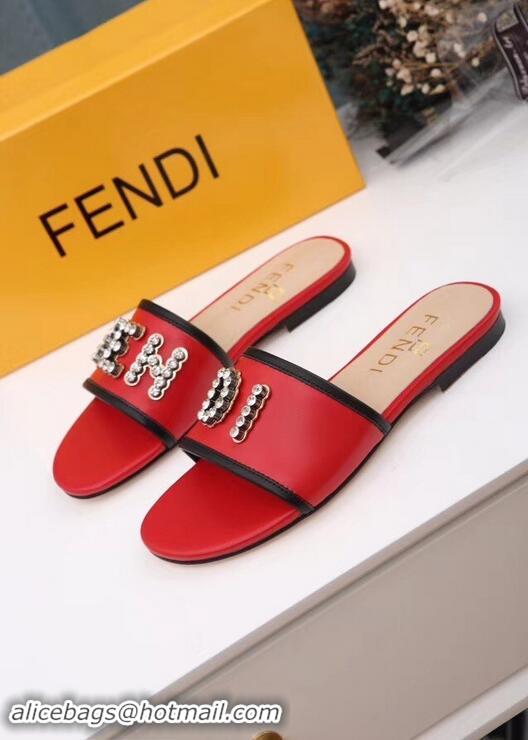 Imitation Fendi Crystal FENDI Logo Slides F93717 Red 2019