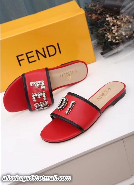 Imitation Fendi Crystal FENDI Logo Slides F93717 Red 2019