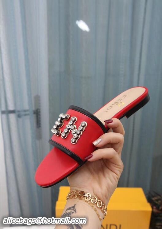 Imitation Fendi Crystal FENDI Logo Slides F93717 Red 2019