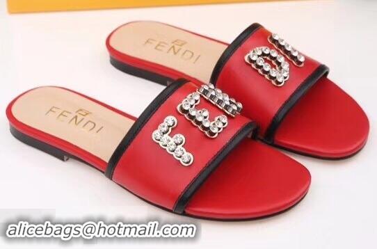 Imitation Fendi Crystal FENDI Logo Slides F93717 Red 2019