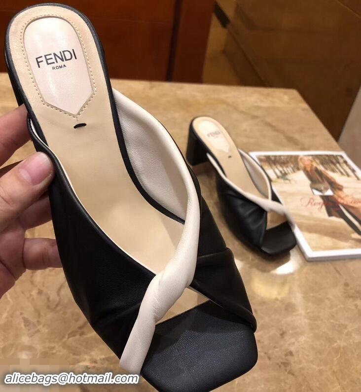 Top Quality Fendi Heel 7cm Twist Sabots Sandals F94301 Black 2019