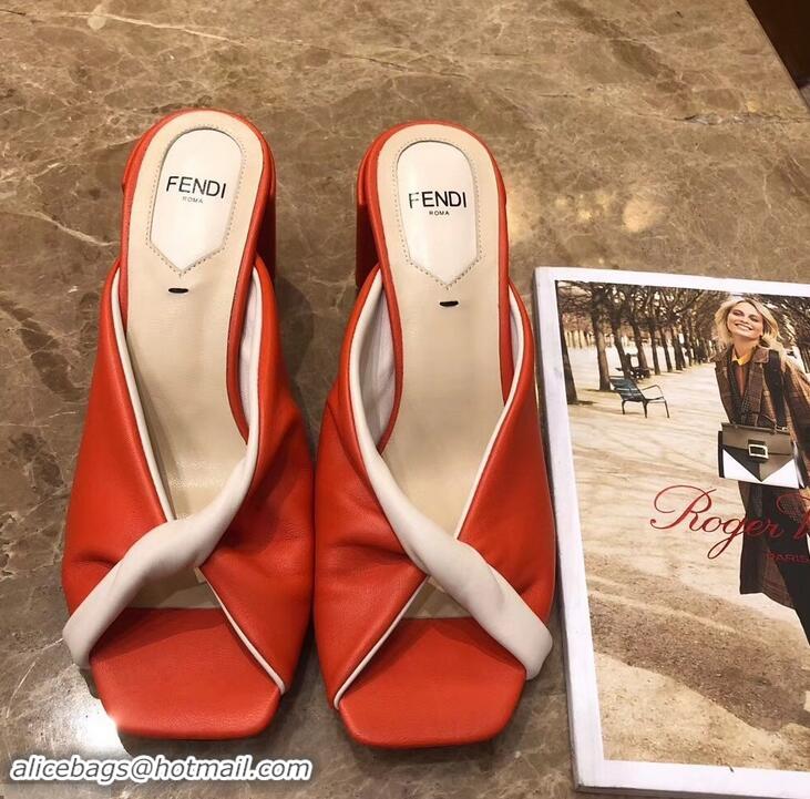 Imitation Fendi Heel 7cm Twist Sabots Sandals F94301 Red 2019