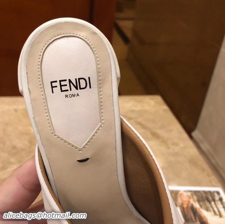 Faux Fendi Heel 7cm Twist Sabots Sandals F94301 White 2019