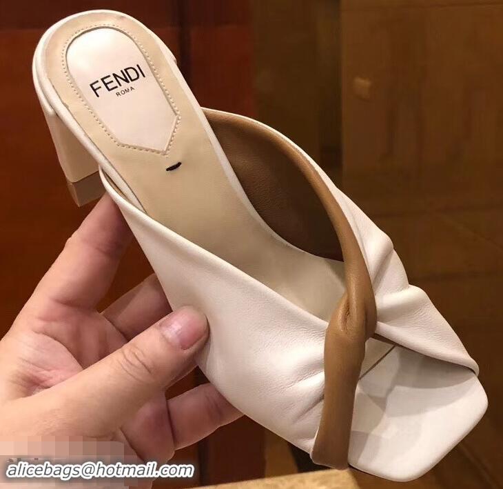 Faux Fendi Heel 7cm Twist Sabots Sandals F94301 White 2019