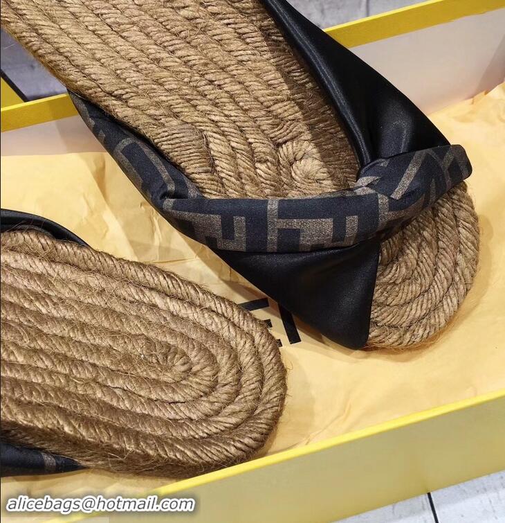 Buy Fake Fendi FF Logo Cord Sole Twist Slides Sandals F94307 Black 2019