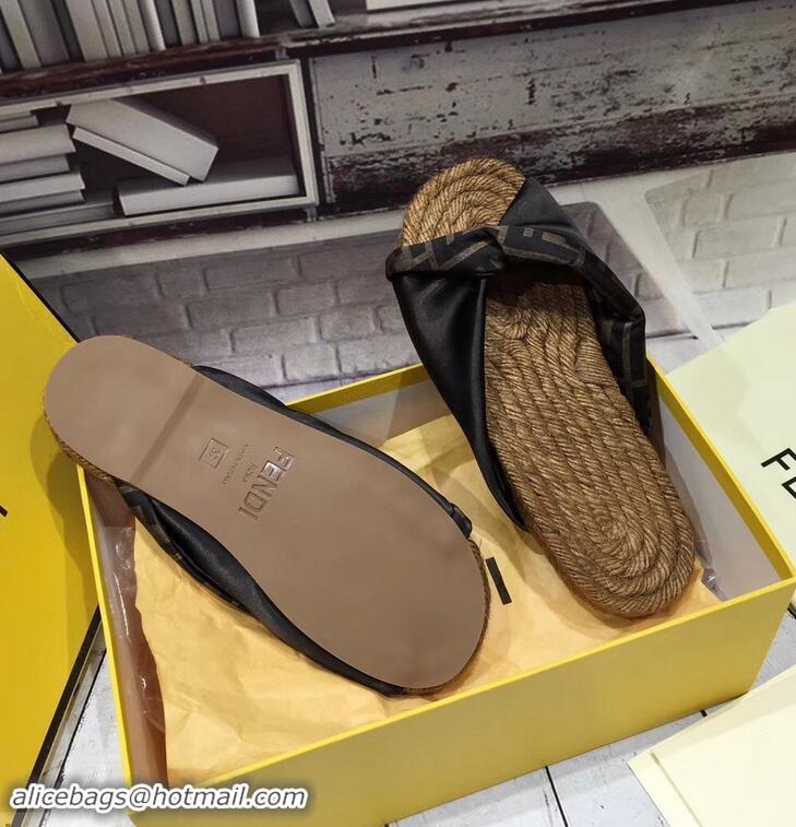 Buy Fake Fendi FF Logo Cord Sole Twist Slides Sandals F94307 Black 2019