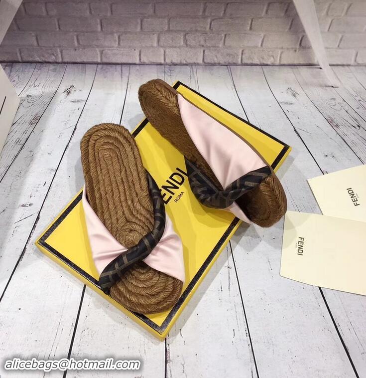 Buy Bulk Fendi FF Logo Cord Sole Twist Slides Sandals F94307 Light Pink 2019