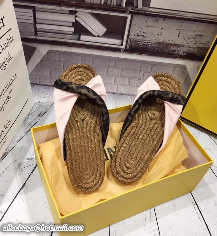 Buy Bulk Fendi FF Logo Cord Sole Twist Slides Sandals F94307 Light Pink 2019