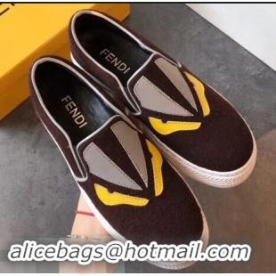 Cheapest Fendi Bag Bugs Eyes Slip-on Sneakers F94301 Coffee 2019