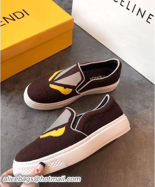 Cheapest Fendi Bag Bugs Eyes Slip-on Sneakers F94301 Coffee 2019