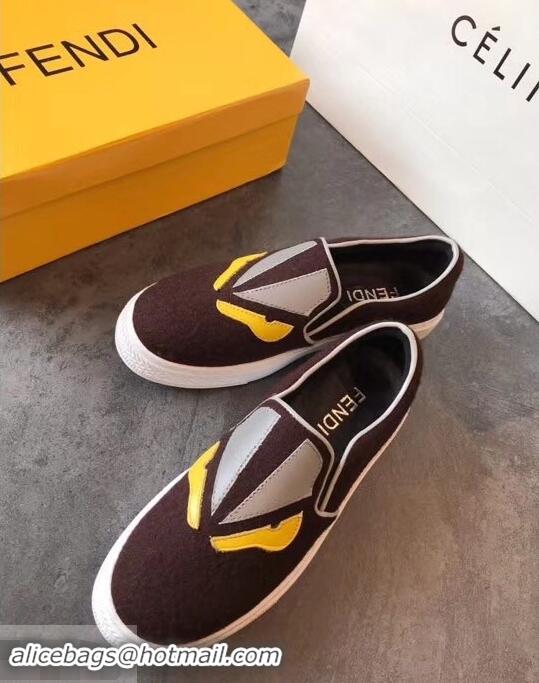 Cheapest Fendi Bag Bugs Eyes Slip-on Sneakers F94301 Coffee 2019