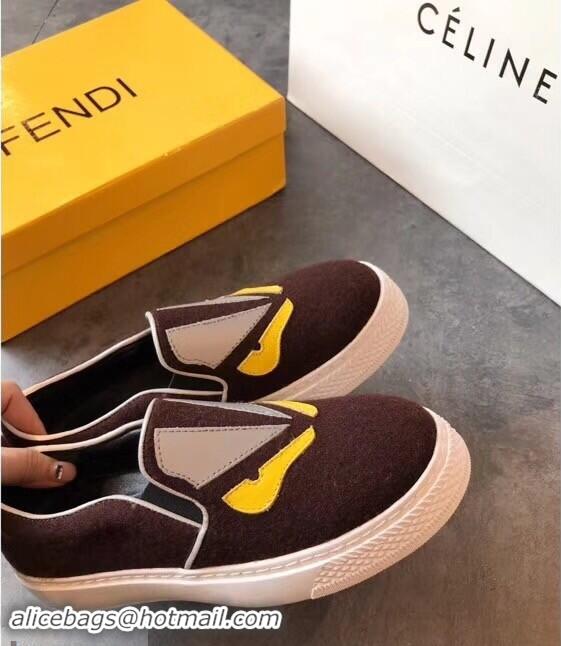 Cheapest Fendi Bag Bugs Eyes Slip-on Sneakers F94301 Coffee 2019