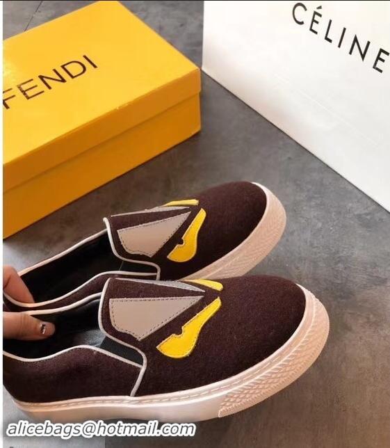 Cheapest Fendi Bag Bugs Eyes Slip-on Sneakers F94301 Coffee 2019