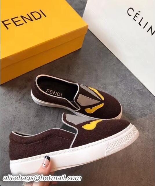 Cheapest Fendi Bag Bugs Eyes Slip-on Sneakers F94301 Coffee 2019