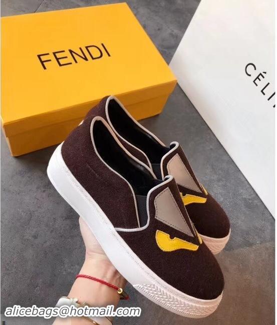 Cheapest Fendi Bag Bugs Eyes Slip-on Sneakers F94301 Coffee 2019